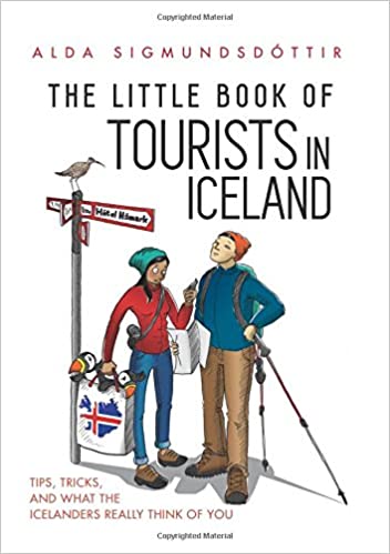 Book cover featuring two cartoon tourists in Iceland 