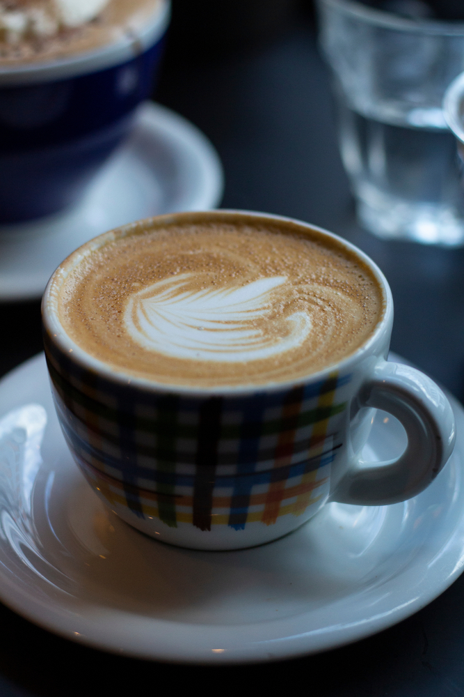 Hot  drink at shop in pretty  mug latte mocha milk cream