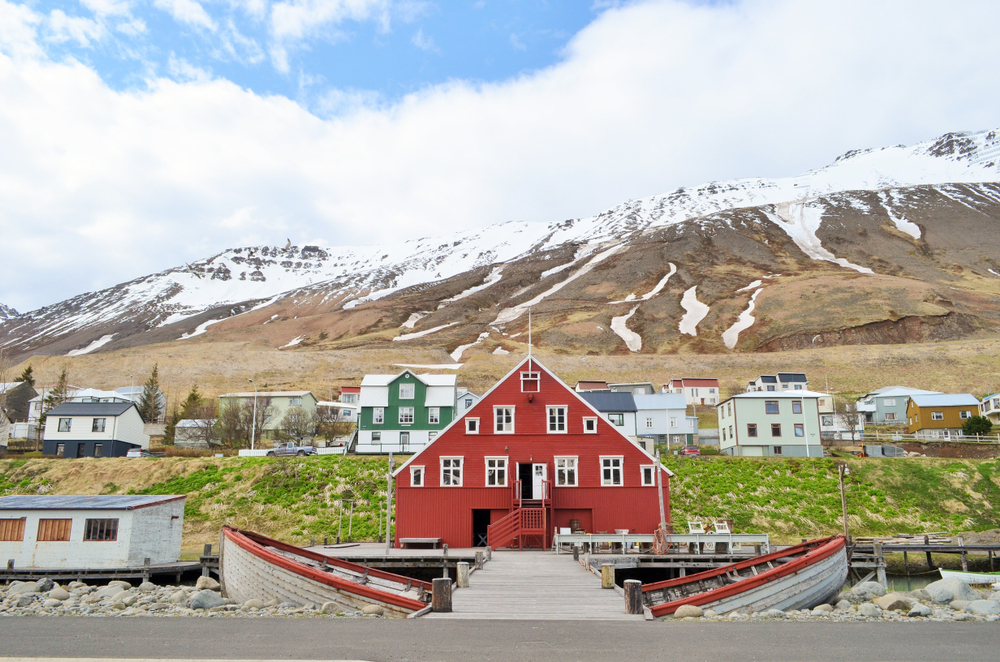 Red house, rustic, wood, fishing village, near Herring Era Museum in Siglufjörður, Iceland. In an article about museums in Iceland 