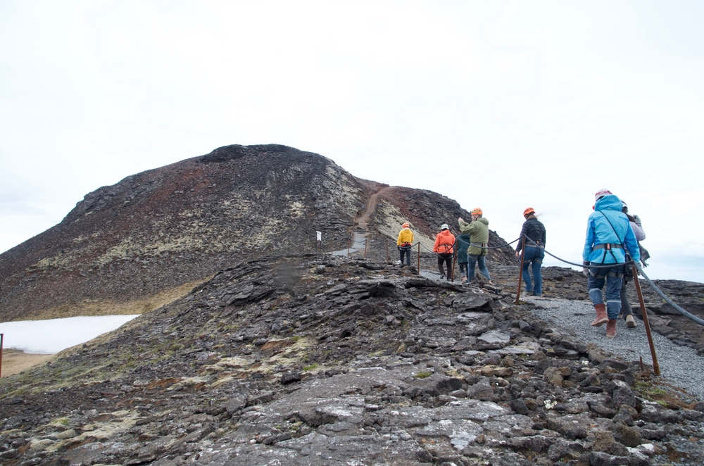 Hikers along the Thrihnukagigur Volcano