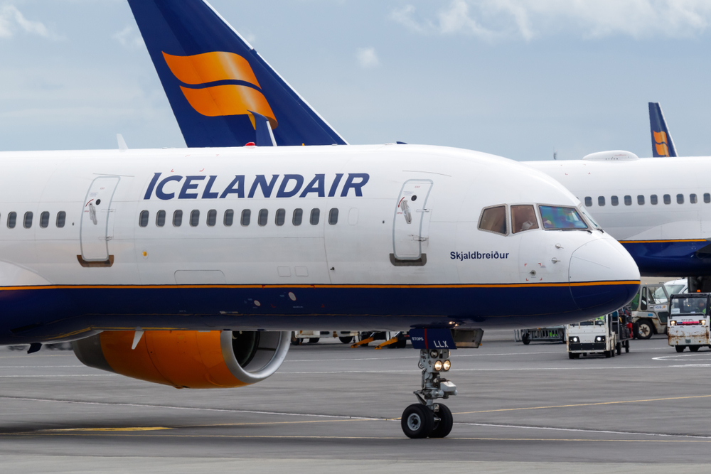 an Icelandair plane waiting on the tarmac at the airport